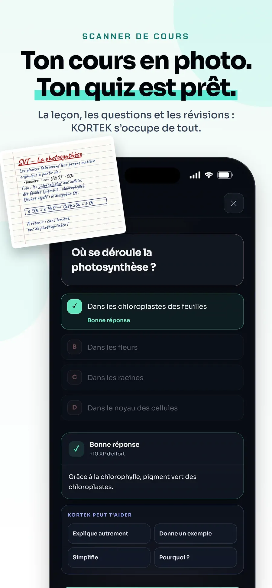 Ton cours en photo. Ton quiz est prêt.
